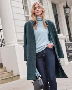 Boucle Textured Wool Funnel Neck Coat^Pure Collection Best