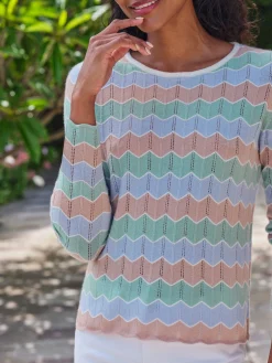 Cashmere Multi Zig Zag Stripe Sweater^Pure Collection Sale