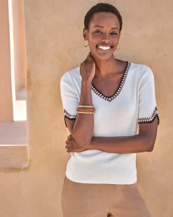 Cotton Blend Crochet Trim Top^Pure Collection Sale