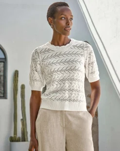 Cotton Crochet Trim Top^Pure Collection New
