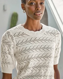 Cotton Crochet Trim Top^Pure Collection New