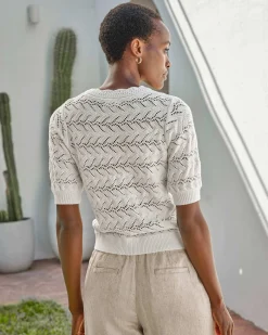 Cotton Crochet Trim Top^Pure Collection New