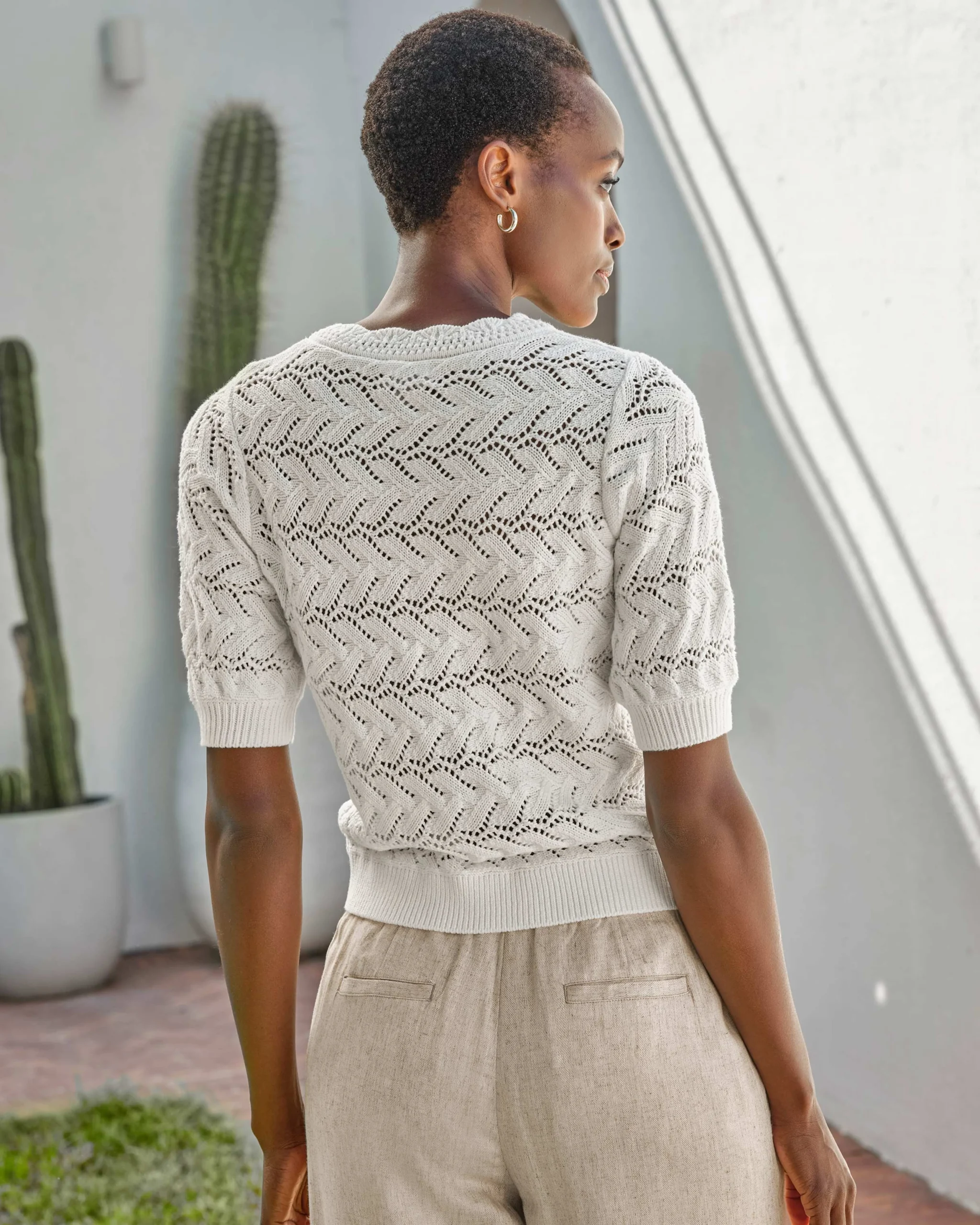Cotton Crochet Trim Top^Pure Collection New