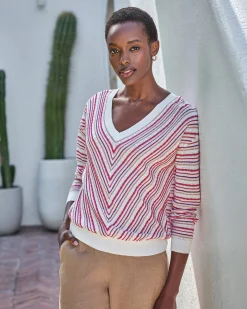 Cotton Linen Chevron Stripe Sweater^Pure Collection Best