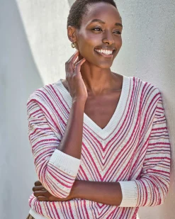 Cotton Linen Chevron Stripe Sweater^Pure Collection Best