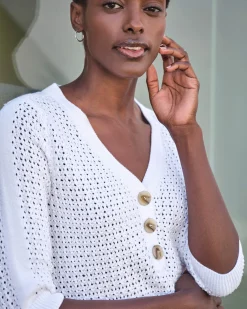 Cotton Mesh Button Neck Top^Pure Collection Hot