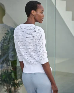 Cotton Mesh Button Neck Top^Pure Collection Hot