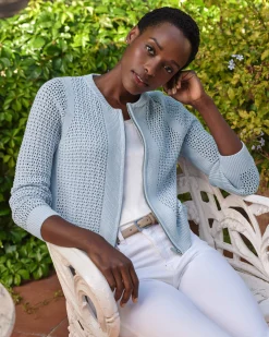 Cotton Mesh Zip Through Cardigan^Pure Collection Clearance