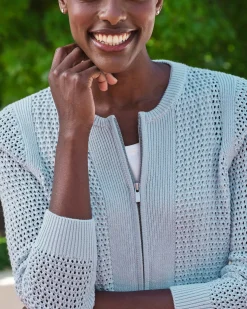 Cotton Mesh Zip Through Cardigan^Pure Collection Clearance