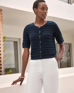 Cotton Short Sleeve Crochet Trim Cardigan^Pure Collection Fashion