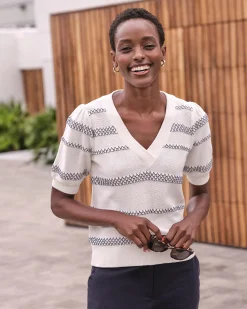Cotton Short Sleeve Puff Stripe Sweater^Pure Collection Discount