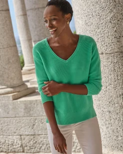 Cotton Textured V Neck Sweater^Pure Collection Sale