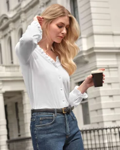 Frill V Neck Top^Pure Collection New