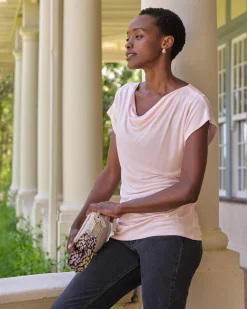 Gathered Waist Cowl Neck Top^Pure Collection New