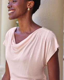 Gathered Waist Cowl Neck Top^Pure Collection New