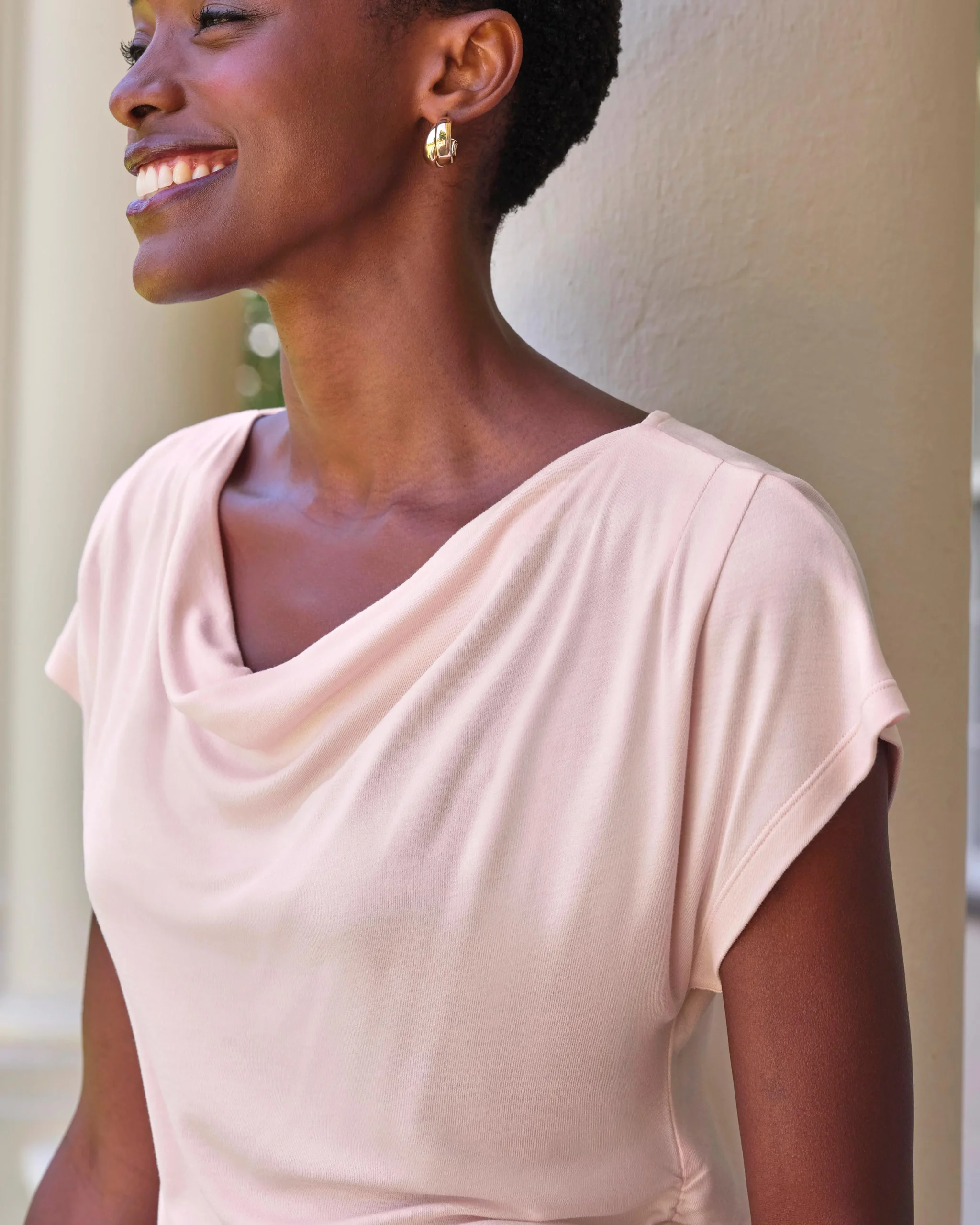 Gathered Waist Cowl Neck Top^Pure Collection New