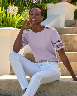 Lace Sleeve Detail Tee^Pure Collection Fashion