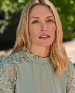 Lace Sleeve Jersey Blouse^Pure Collection Online