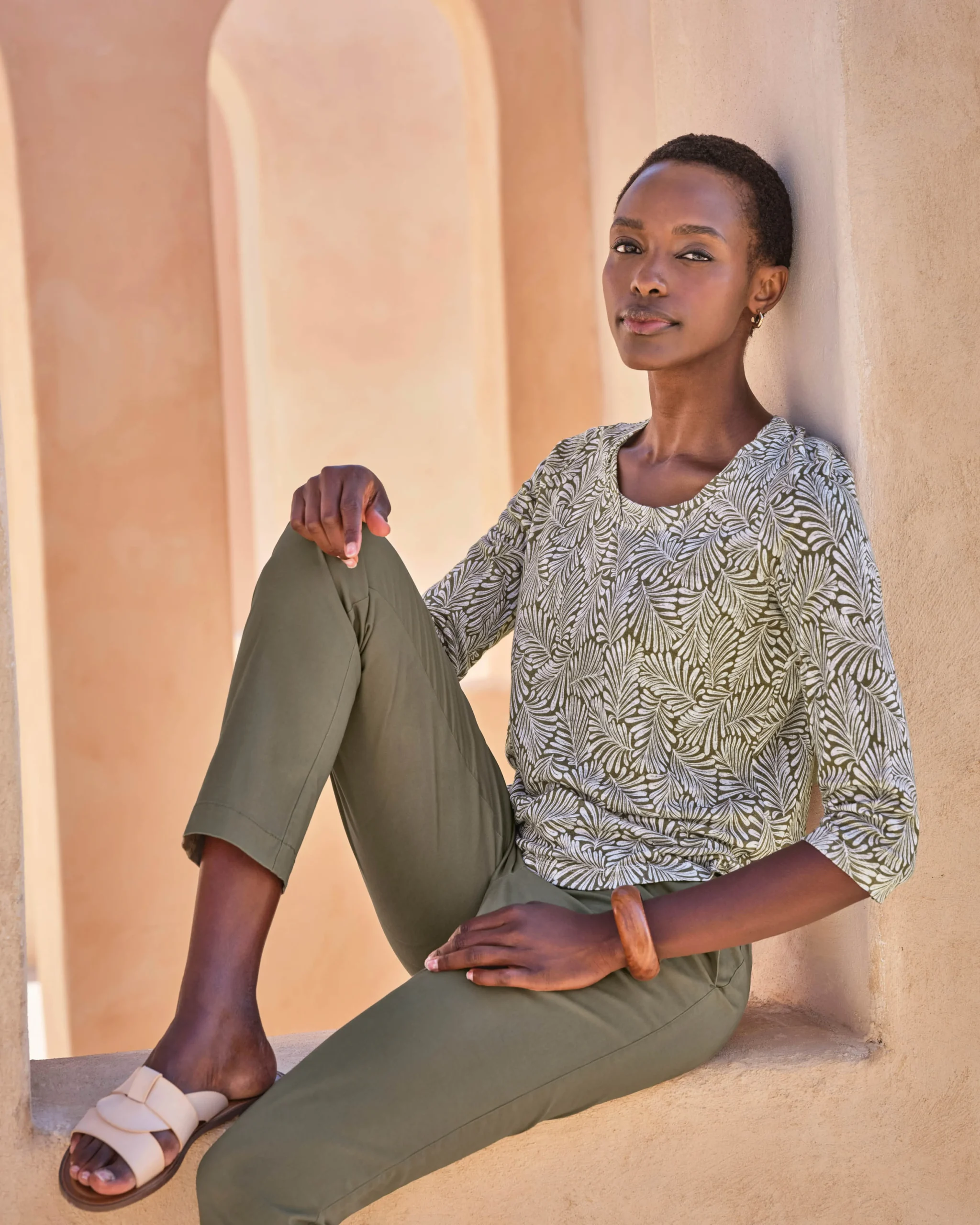 LINEN 3/4 SLEEVE TOP^Pure Collection New