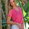 Linen V Neck Short Sleeve T-Shirt^Pure Collection Hot