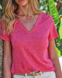 Linen V Neck Short Sleeve T-Shirt^Pure Collection Hot