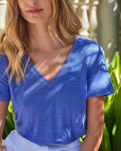 Linen V Neck Short Sleeve T-Shirt^Pure Collection Clearance