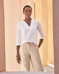 Notch Neck Blouse With Embroidery^Pure Collection Sale