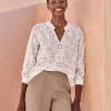 Notch Neck Broderie Blouse^Pure Collection New