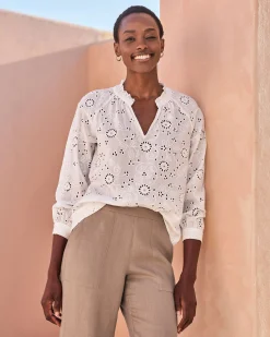 Notch Neck Broderie Blouse^Pure Collection New