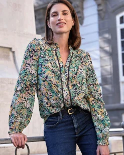 Printed Frill Sleeve Blouse^Pure Collection Discount