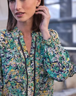 Printed Frill Sleeve Blouse^Pure Collection Discount