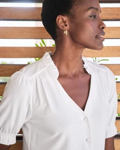 Short Sleeve Frill Jersey Blouse^Pure Collection Sale