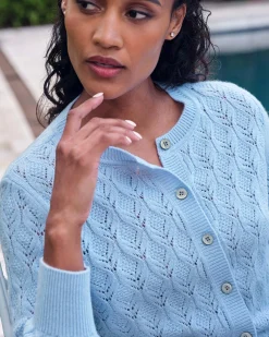 Wool Cashmere Lacy Crew Cardigan^Pure Collection Online